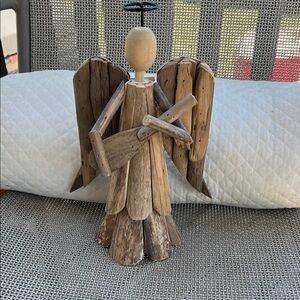 Handcrafted Driftwood Angel Home Art Sculpture - Rustic Brown